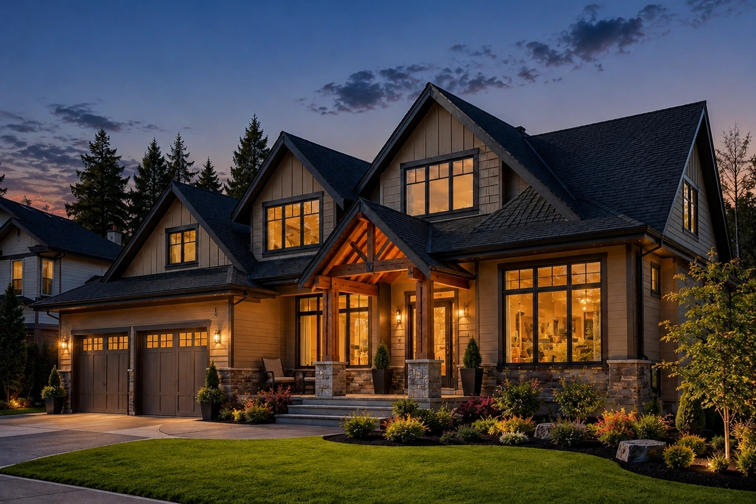 After realistic twilight edit of the same exterior