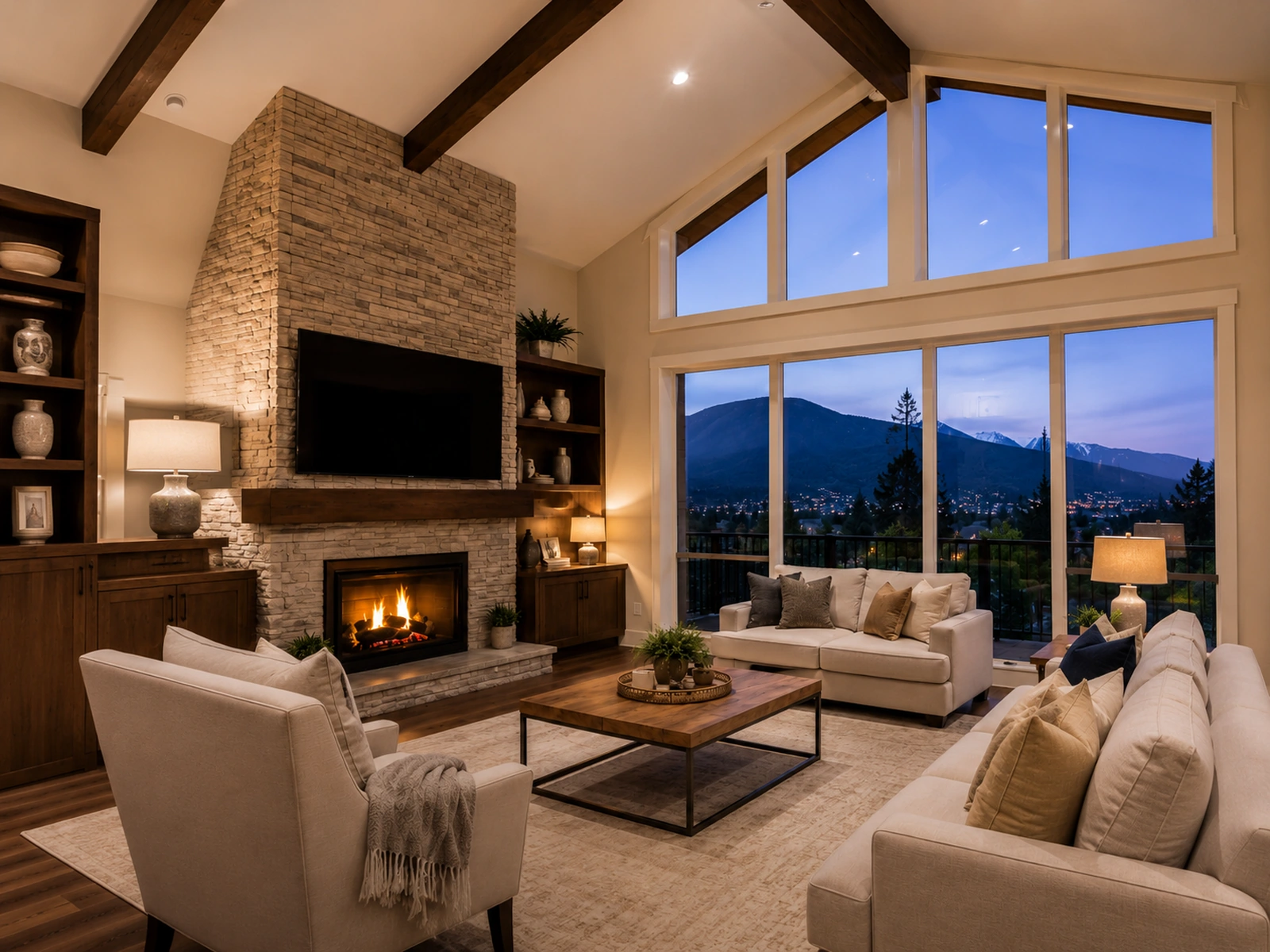 Wide-angle living room photograph from a Fraser Valley home