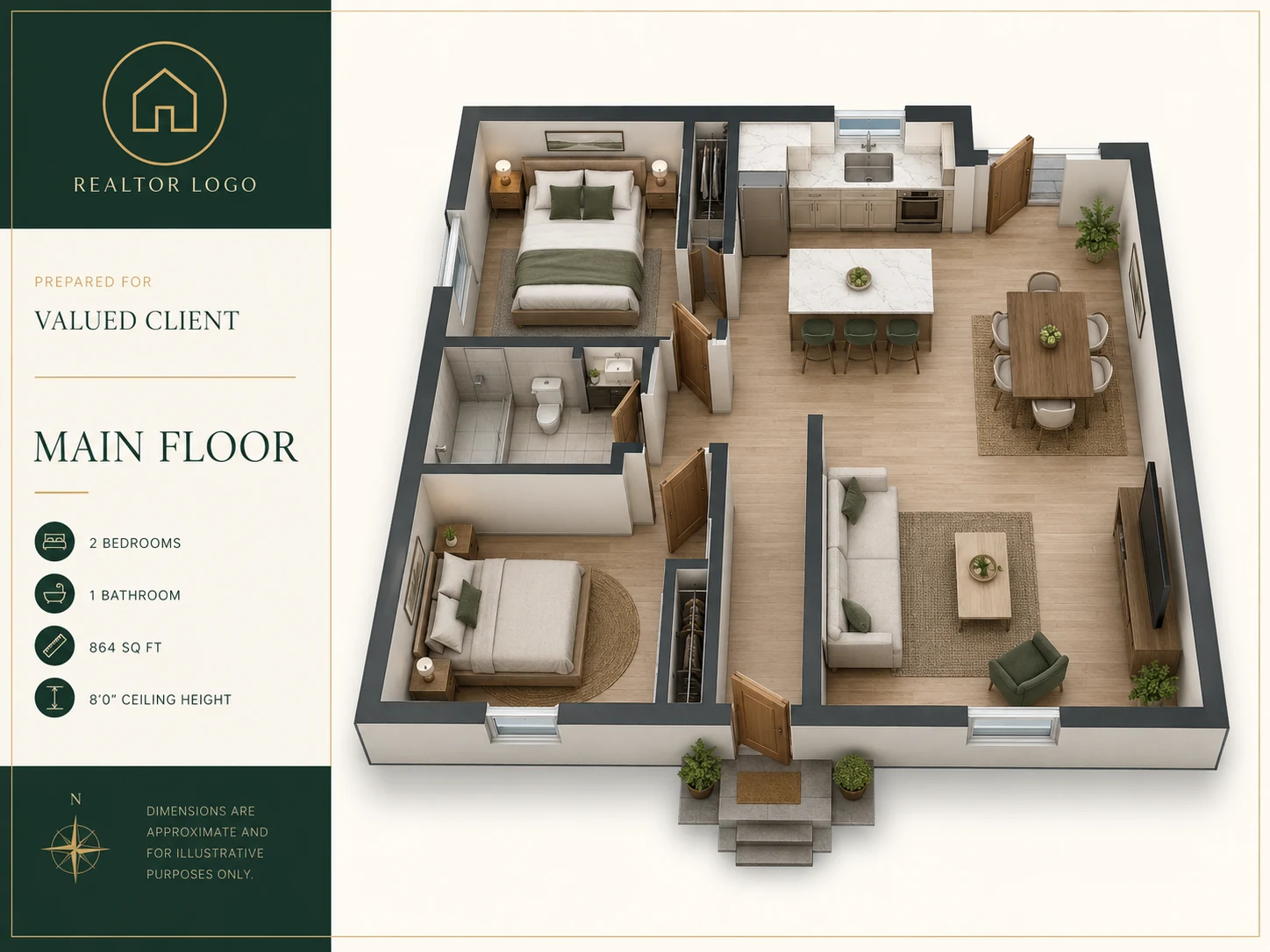 Enhanced 3D floor plan with Realtor logo placeholder